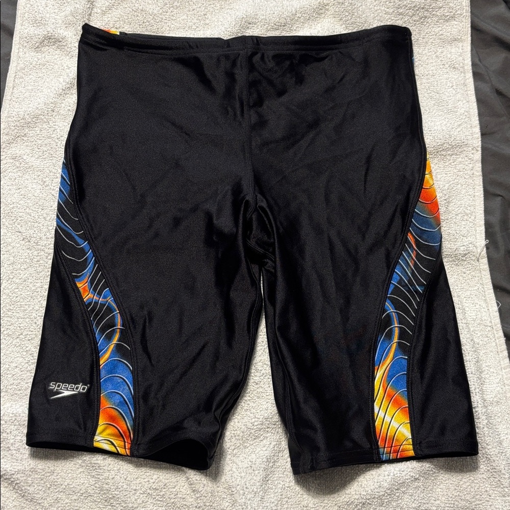 Speedo Black Jammers with Blue and Orange Accents